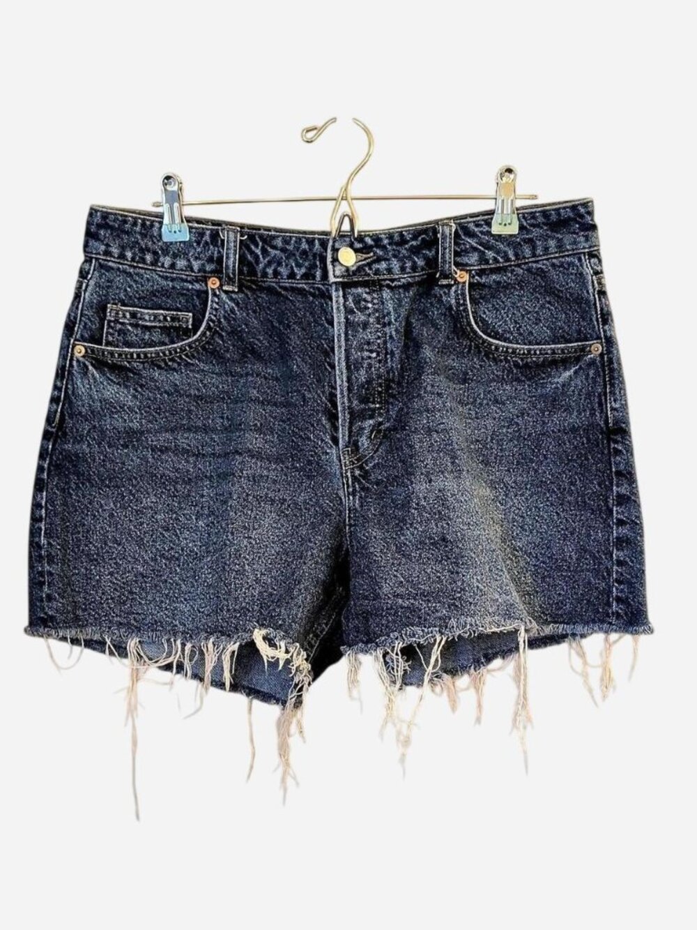 H&M Women's Distressed Denim Shorts Button-Fly Blue Size 12
